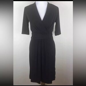 T Tahari Womens Dress Small Black V Neck High Waist Belted Stretch Half Sleeve